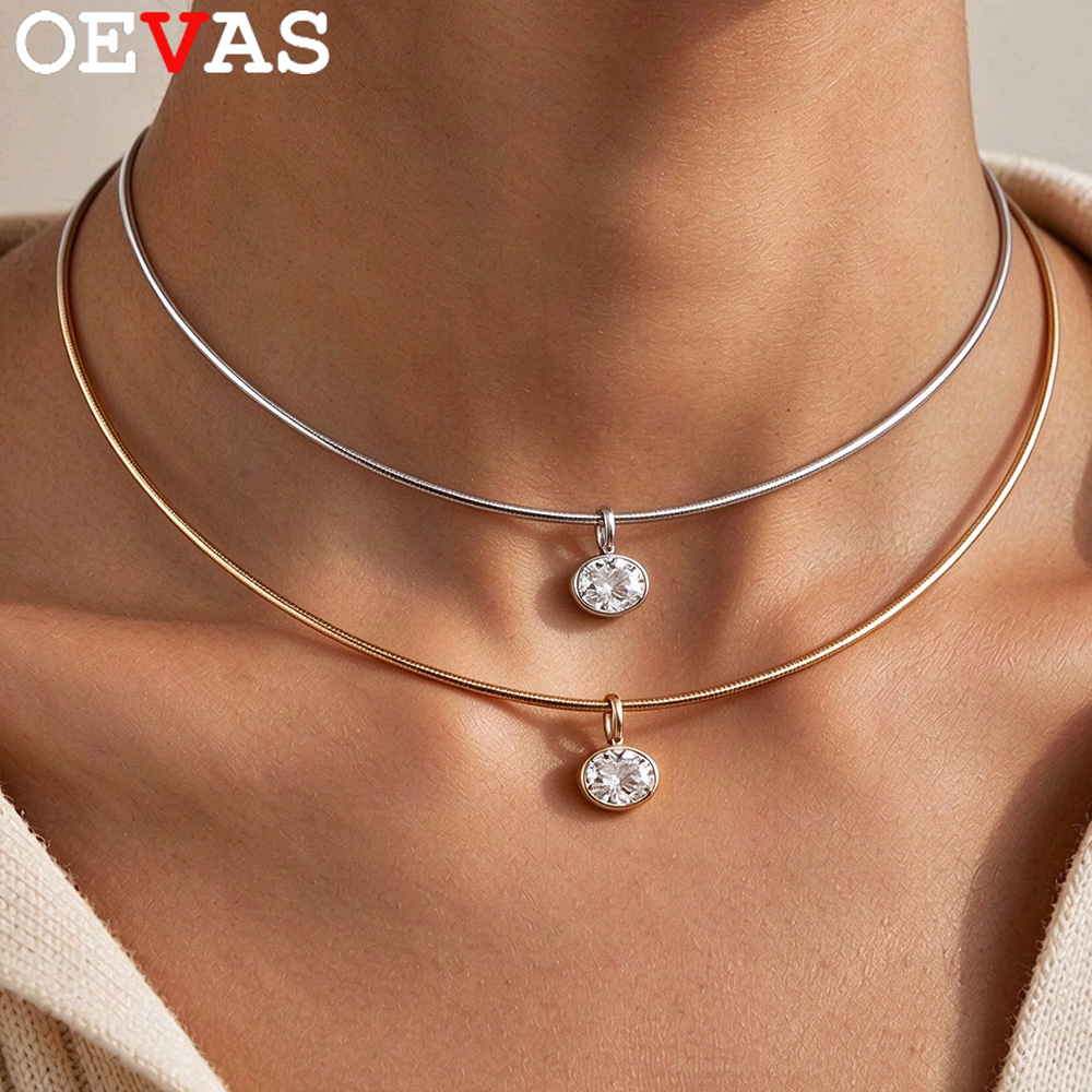 Kalung Moissanite Potongan Ova - Bezels Set Pendant ulasan dan harga