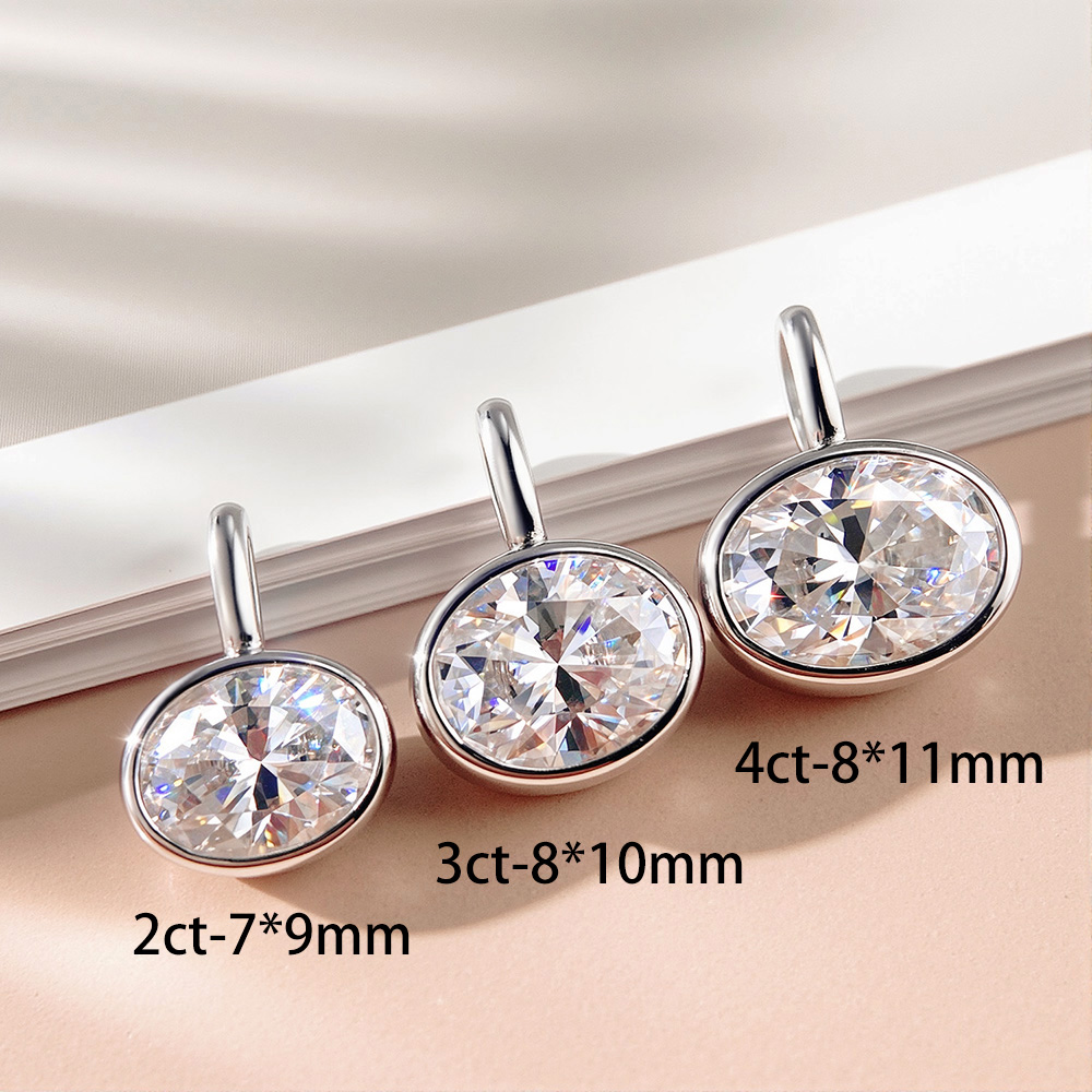 Kalung Moissanite Potongan Ova - Bezels Set Pendant ulasan dan harga