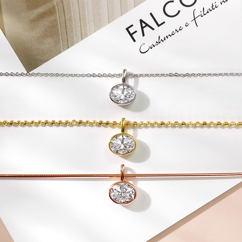 Kalung Moissanite Potongan Ova - Bezels Set Pendant ulasan dan harga